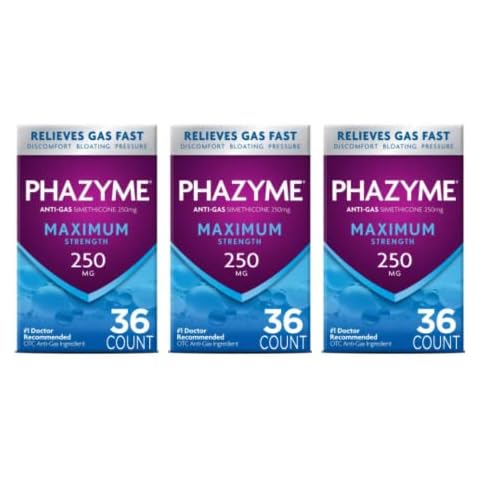 Phazyme Maximum Strength Gas and Bloating Relief | 250 mg Simethicone | 36 Fast GELS | Pack of 3 Cover