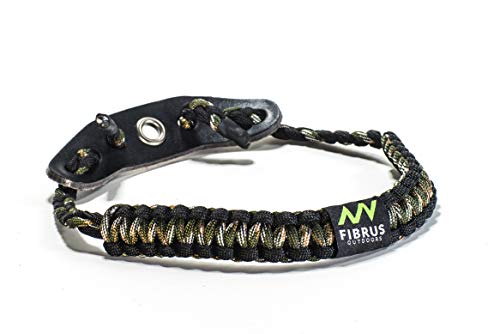 Fibrus Outdoors Bow Wrist Sling 550 Paracord - Survival Hunting Shooting - Durable Leather With Grommet (Multiple Color Options) (Hardwoods Camo Black) #TOP22