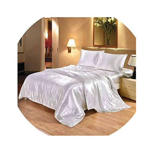 Vuvet Bedding 100% Pure Silk Satin Sheet Set 7pcs,Silk Fitted Sheet 15'' Deep Pocket,Silk Flat Sheet,Silk Duvet Cover & Pillowcases Set|Cool Soft Silk Sheets|Wrinkle Free Fade Resistant|King,White