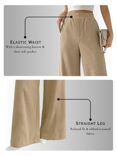 Image of SMOWKLY Authentics Women's Trendy Casual Corduroy Stretchable Baggy Loose Korean Trouser with Pockets || High Rise Elastic Waist Going Out Lounge Pants || Wide Leg Summer Pants for Woman