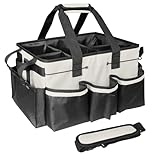 BOHEMIABY Cleaning Bags for Housekeepers, Large Cleaning Supplies Organizer with Handles & Shoulder Strap, Cleaning Caddy Bag with Foldable Divider for Cleaners, Car Horse Cleaning Bag(White)