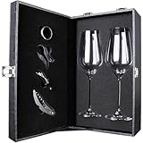 Junbseワイングラス 鉛フリー 手吹きワイングラス 4個セット 誕生日、記念日、結婚式、クリスマスに最適 ポータブルカーレザーケース付き (650ml) (450ml) [並行輸入品]