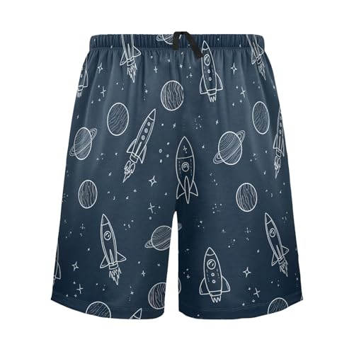 Men's Pajama Shorts Space Rocket Blue Athletic Pajama Sleep Bottoms with Pockets 2303882