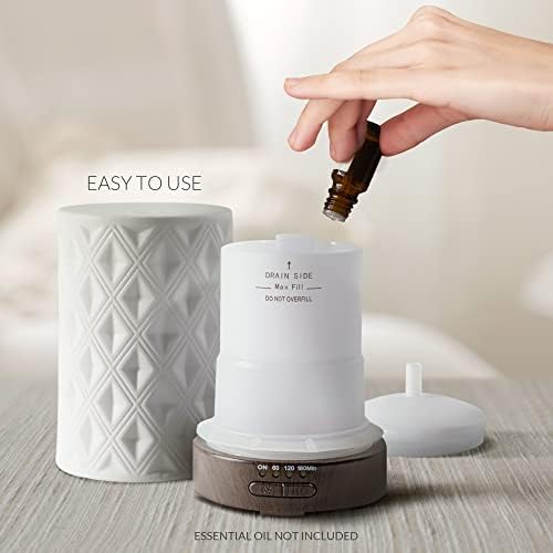 Earnest Living Essential Oil Diffuser for Home White Ceramic Aromatherapy Diffuser 100ml Timers Night Lights and Auto Off Function Essential Oils for Diffusers for Home Electric Aroma Diffuser Office