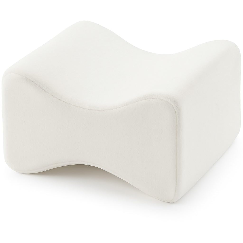 4AS Knee Pillow for Side Sleepers – Soft Memory Foam Leg Pillow for Sciatica, Back, Hip & Joint Pain Relief (White, 25x20x15cm)