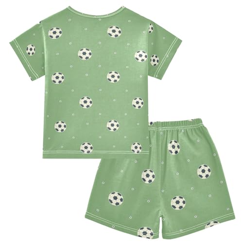 ALAZA Soccer Cartoon Green Pajamas Set Short Sleeve Cotton Sleepwear Summer Pjs 2 Piece 5-14Y2