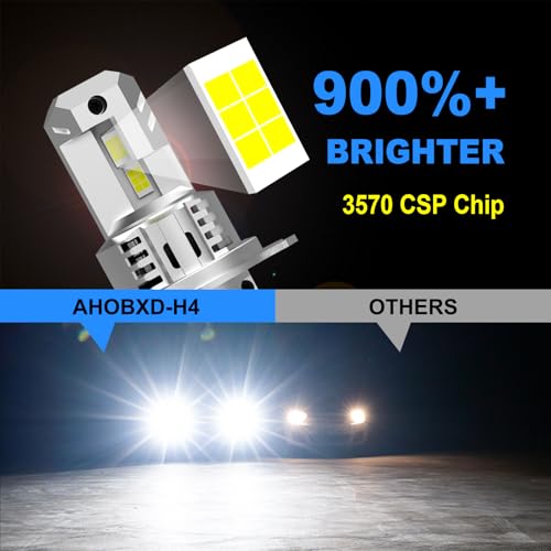 Image of AHOBXD Upgraded H4 Bulbs Super Bright 60000LM Brightness 900% White H4 /9003 Car Light Bulbs Cooling Fan 1:1 Halogen Size 100000hrs Long Lifespan Plug and Play Fog Lights Pack of 2