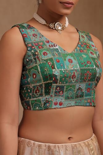 Image of Soch Womens Georgette Floral Print Padded Blouse with Zari
