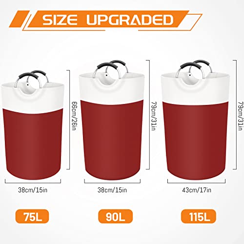 Image of BlissTotes 90L Laundry Basket, Freestanding Collapsible Hamper, Red | Collapsible Dirty Clothes Hamper, Foldable Laundry Bag for Dorm, Waterproof Fabric, Padded Aluminum Handles