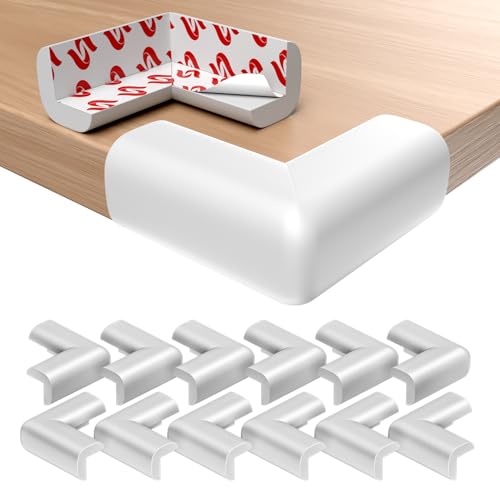 Septeamay Lot de 12 Coin de Table Protection Bebe, Protege Coin de Bebe avec Colle Solide, Mousse Souple, Protection Angle pour Meubles et Endroits Pointus, Blanc