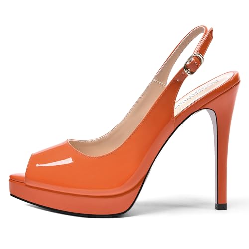 ROSERWISH Womens Night Club Stylish Patent Sexy Peep Toe Slingback Buckle Stiletto High Heel Pumps Shoes 5 Inch2