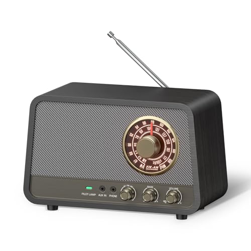 Audiocrazy AM FM Radio Retro Table Top Radio with Bluetooth Speaker,Vintage Wooden Finish Radio Plug in Wall for Home, Office,Aux in, Headphone Jack, Bass Control