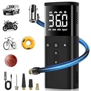 Tire Inflator Portable Air Compressor, 150PSI Auto Air Pump for Car Tires, DC 12V Electric Tire Pump with LCD Digital Pressure Gauge & LED Light for Motorcycle, Bike, Ball, Car Accessories