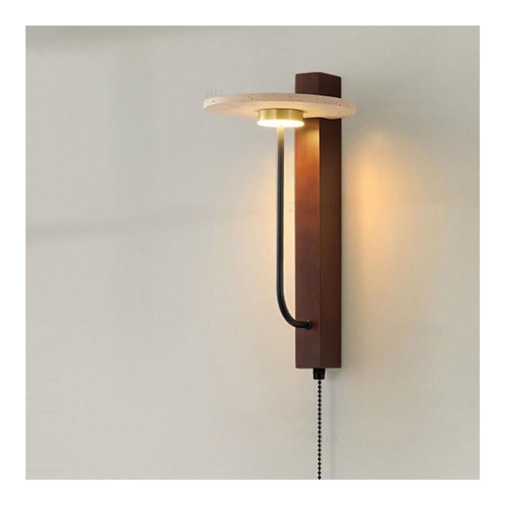 TONFON Modern Home Decoration Wall Lamp Yellow Travertine Wall Mounted Lamp with Pull Chain Japanese LED Wall Sconce for Bedroom Bedside Living Room Study Room Corridor Entryway Restaurant(25cm)