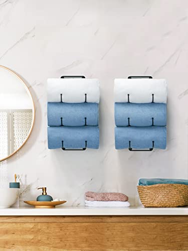 Elbourn Towel Rack, Set of 2 Towels Holder Wall Mounted Washcloths Shelf Metal Storage Organizer for Bathroom - Black