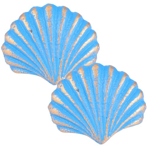 PERSELOSO Tiradores de Armario Vintage en Forma de Concha Azul, 2 Unidades, Pomos de Hierro Fundido para Cajones Infantiles, Accesorios para Muebles Estilo Mediterráneo y Nórdico