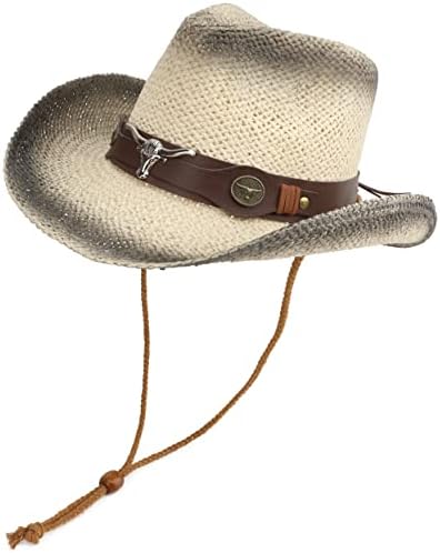 Melesh Adult Sun Straw Women Men Cowgirl Western Cowboy Hat Colored (Beige)