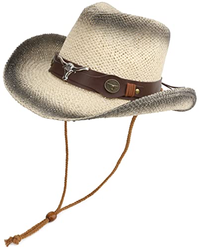 Melesh Adult Sun Straw Women Men Cowgirl Western Cowboy Hat Colored (Beige) #TOP6