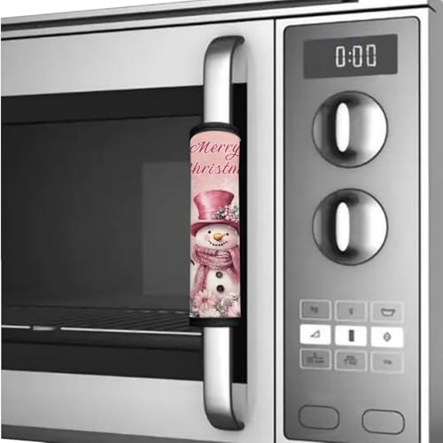 Image of 6 Pieces Refrigerator Door Handle Covers Washable Fridge Microwave Dishwasher Door Cloth Protector Keep Off Smudges, Fingerprints, Food Stains, Cute Pink Snowman Daisy Merry Christmas