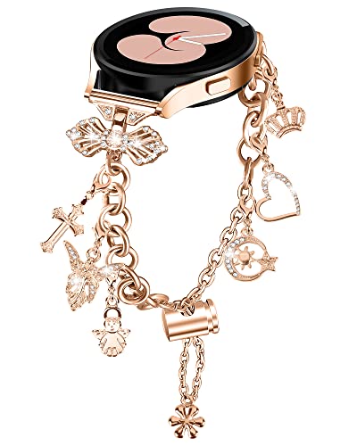 FitTurn Bling Band Compatible with Amazfit GTS 4 4mini 3 2 2e 2 mini>R 42mm & Bip 3 Pro/Bip U Pro/Bip/Bip Lite/Bip S/Bip S lite Smart Diamond Jewelry Watch Bracelet 20MM Sport Wrist Strap Bracelet Bow Connector Interchangeable Charm (RoseGold)