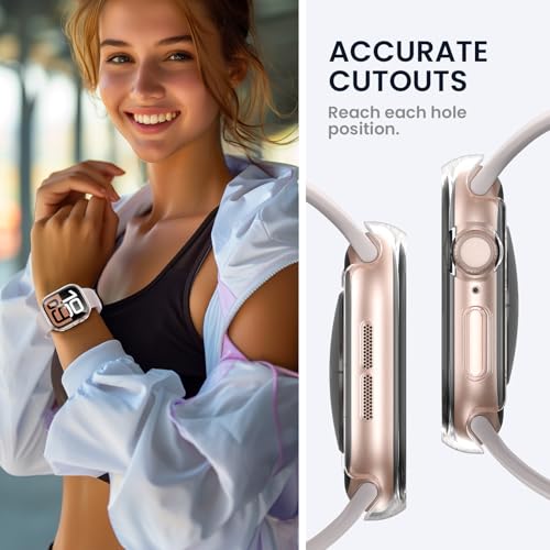 Image of Tensea For Waterproof Apple Watch Screen Protector Case Series 10 42mm Accessories, iWatch Protective Case PC Face Cover Built-in Tempered Glass Film, Sweatproof Bumper for Men and Women, 42