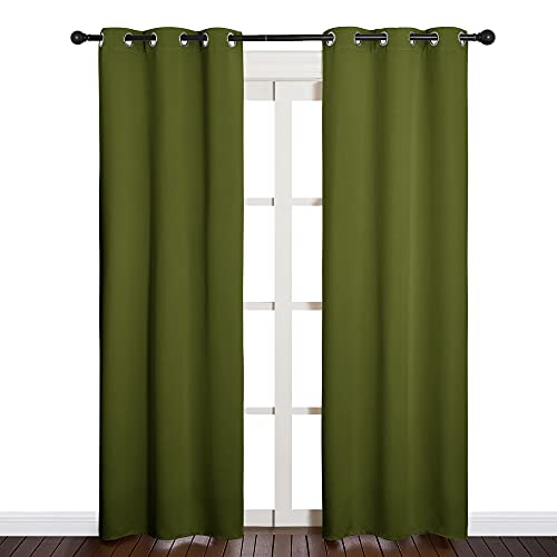 Image of NICETOWN Window Curtain Panels, Christmas Window Decoration Thermal Insulated Solid Grommet Blackout Draperies /Drapes (One Pair, 34 by 84-inch, Olive Green)