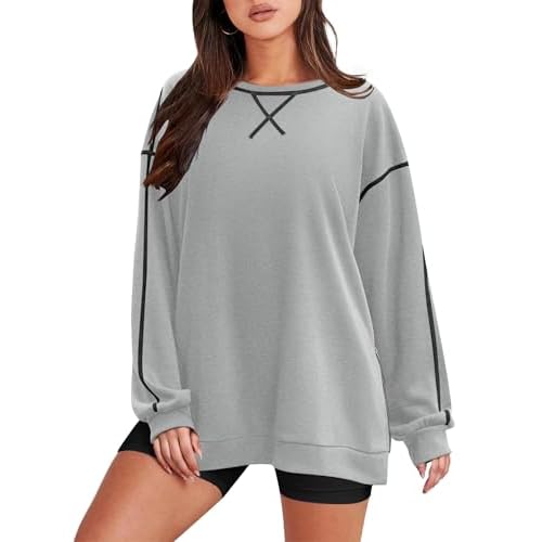 Zeagoo Women’s Oversized Sweatshirts Long Sleeve Crewneck Pullover Tops 2024 Fall Winter Trendy Side Zip Going Out Hoodies