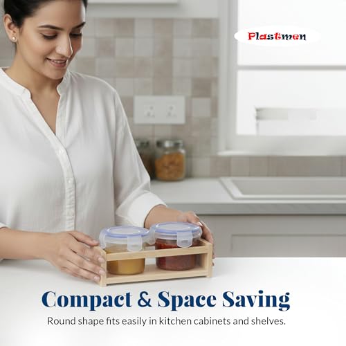 Image of Round Storage Container with Lock 250 ML | Airtight Leakproof Plastic Food Storage Box | BPA Free Kitchen Container for Spices, Snacks & Dry Fruits | Transparent Round Container (Set of 6)