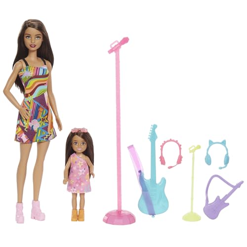 Image of Barbie Dolls & Accessories, Sisters Pop Star-Themed Playset, and Chelsea Dolls with Musical Pieces, Toy Gift for Kids​