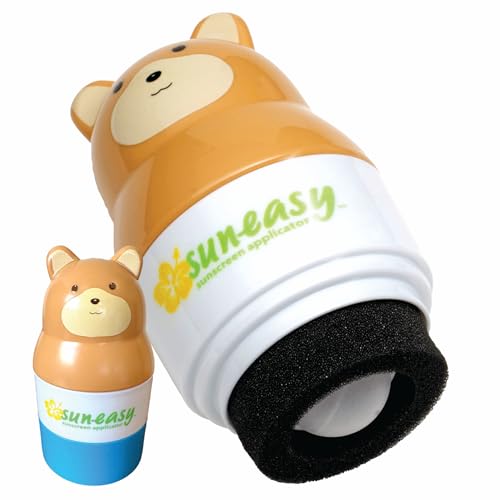 Sun-Easy Sunscreen Applicator for Kids and Family, Refillable, Quick &amp; Easy Roller Application with Sponge, Mess-Free Sunscreen Lotion Toy, 100 ml Bear Blue Cap