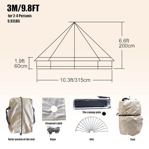 Spacious 4 Person Yurt Tent with Stove Jack, 4-Season Glamping Bell Tent, Waterproof 210D Oxford Cloth, for Family Camping & Outdoor Parties, 9.8x9.8x6.6 FT - Image 2