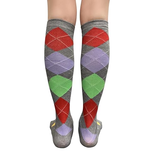 Image of Couver Women's Argyle Knee High Socks - Soft Acrylic Over the Calf Tube Style Socks for Casual Athletic - One Size