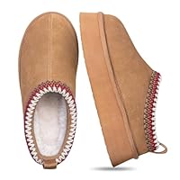 FITORY Womens Platform Slippers, Suede Ankle Boots with Fleece-lined for Indoor Outdoors Size 8 Chestnut