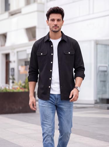 Image of Amazon Brand - INKAST Men's Cotton Blend Button Down Shirt | Long Sleeve Casual Lightweight Breathable Collared Shirts | Soft Comfortable Everyday Wear |Two Flap Chest Pockets |Using like Jacket Shirt