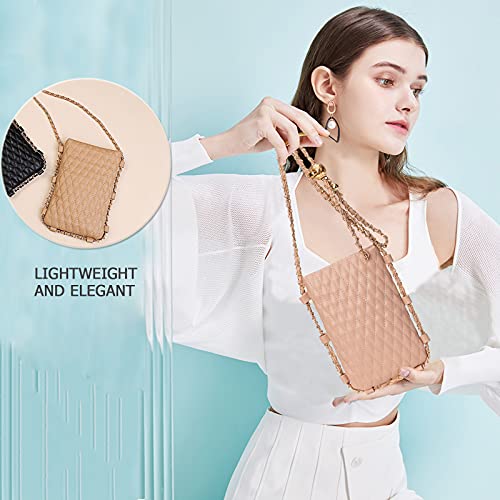 Image of myfriday Mini Quilted Crossbody Purse, Chain Strap Summer Shoulder Bag | Metal ball chain adjuster, snap closure and lightweight phone pouch add cute summer carry for holidays and shopping