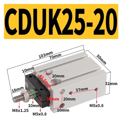 Cilindro neumático de instalación libre serie CDUK25-20 doble 3