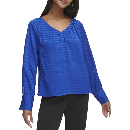 Image of Calvin Klein Womens V Neck Long Sleeve Blouse