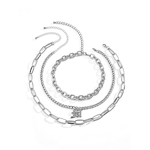 Banemi Collar de joyería para mujer, collar de oro de 3 capas con letra M, gargantilla para mujeres y niñas, No es una piedra preciosa