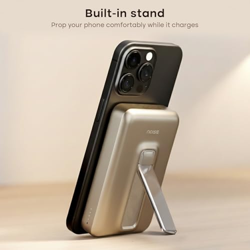 Image of Noise Qi2 Certified MagSafe Wireless 10000mAh Power Bank + 65W Type-C to Type-C Braided Cable (1M):Built-in Stand,15W Wireless & 22.5W Wired Output, Strong Magnetic Hold, for Android & iPhones-Onyx