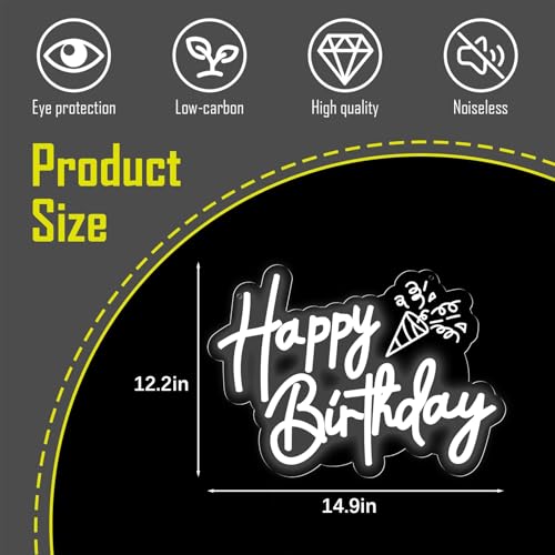 Image of Happy Birthday Neon Sign LED Happy Birthday Light Up Sign Wall Decor for Birthday Party Backdrop Cake Tables Room Gift Art for Boys Girls-14.5 x 12.2 IN-Dimmable USB Powered-Acrylic