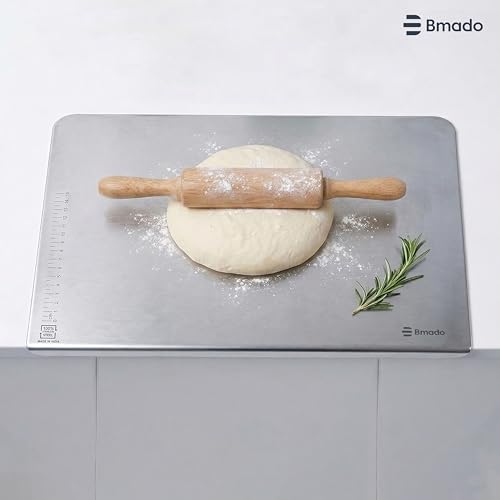 Image of Bmado Premium Food Grade Counter Top Stainless Steel Chopping Cutting Board Vegetable,Fruit,Bread & Durable Safe & Heavy Duty, Regular (351 x 310 x 1)