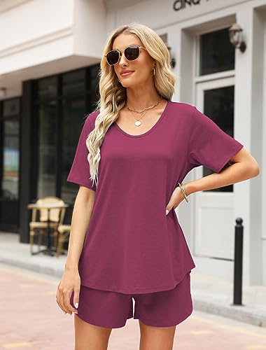 Image of MOYEE Womens Pajama Sets Soft Short Sleeve Shirt and Shorts 2 Pieces Lounge Outfit Sets with Pockets