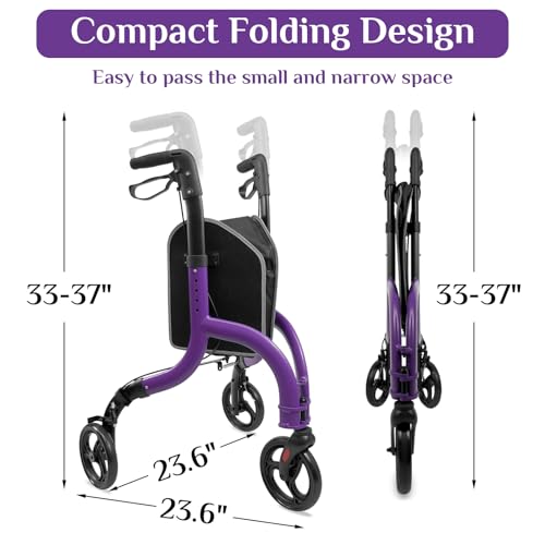 Premium-3-Wheel-Rollator-Walker-for-Seniors-Ultra-Lightweight-Foldable-Walker-for-Elderly-Aluminum-8-Inch-Tri-Wheel-Modern-Mobility-Walking-Aid-Brilliant-Purple