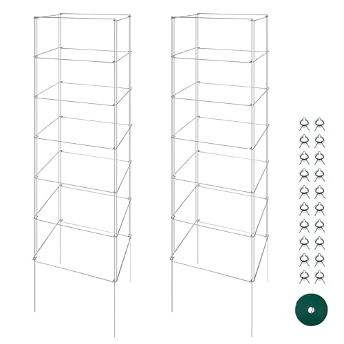 Toriexon Square Tomato Cages - 2 Pack, Heavy Duty Metal