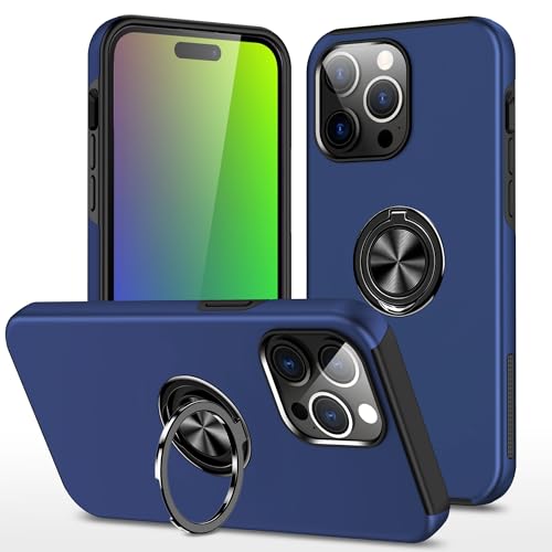 iPhone 15 Pro Max�P�[�X�ɑΉ��A��]�����O�L�b�N�X�^���h�t���A�X�����ϏՌ��ی�n�[�h�d�b�P�[�XiPhone 15 Pro Max�p�S�g���ȕی�J�o�[(Blue)