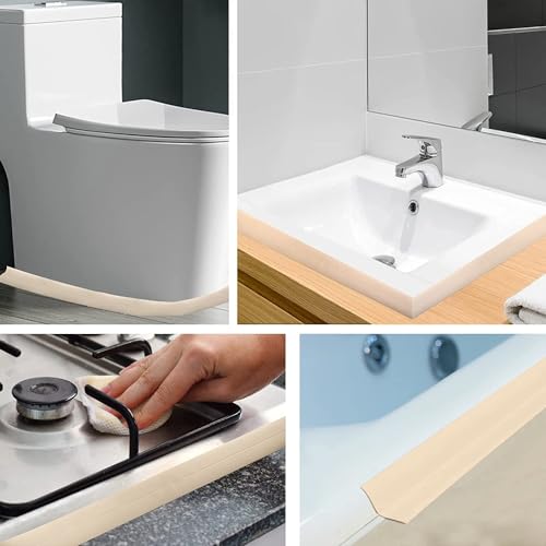 Dichtungsband, selbstklebend, wasserdicht, PVC 3.8 cm x 9.6 m, Abdichtungsstreifen für Badewanne, Badezimmer, Dusche, Toilette, Küche und Wandabdichtung (beige)