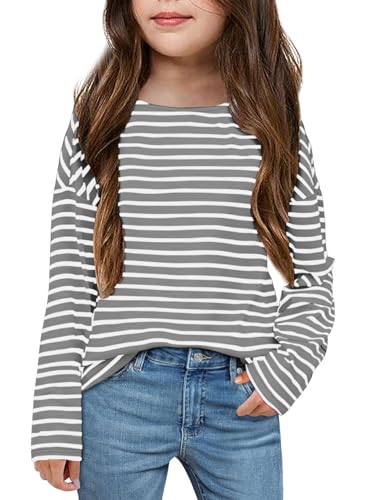 Image of Fanway&EC Girls Casual Long Sleeve T Shirts Basic Crewneck Striped Tunic Blouses Tops