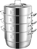 Olla gruesa de acero inoxidable 304 con fondo compuesto 3 capas que acumula calor for cocinar al vapor mariscos guisados ​​sopa pollo(28CM)