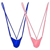 Anzhee String Tanga für Herren sexy Borat Mankini Unterwäsche Männer V Sling dünnes Straps Thong C G-String Bodysuit Rosa + Blau