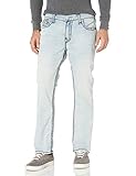 True Religion Men's Ricky Super T Straight Leg Jean with Back Flap Pockets, Ligth Anchor, 28W X 34L